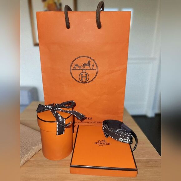 Hermes Twilly Kelly Amperle Scarf Silk All-Over Pattern Pink Blue White WBox/Bag - Picture 9 of 10